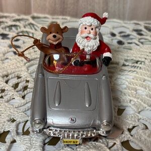 Santa and Reindeer in Silver 1957 Corvette Car Holiday Ornament Decoration Avon